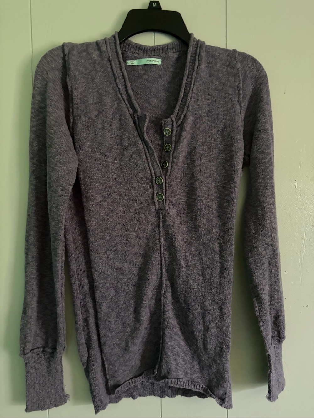 Cozy Long-Sleeve Henley Top in Heathered Purple